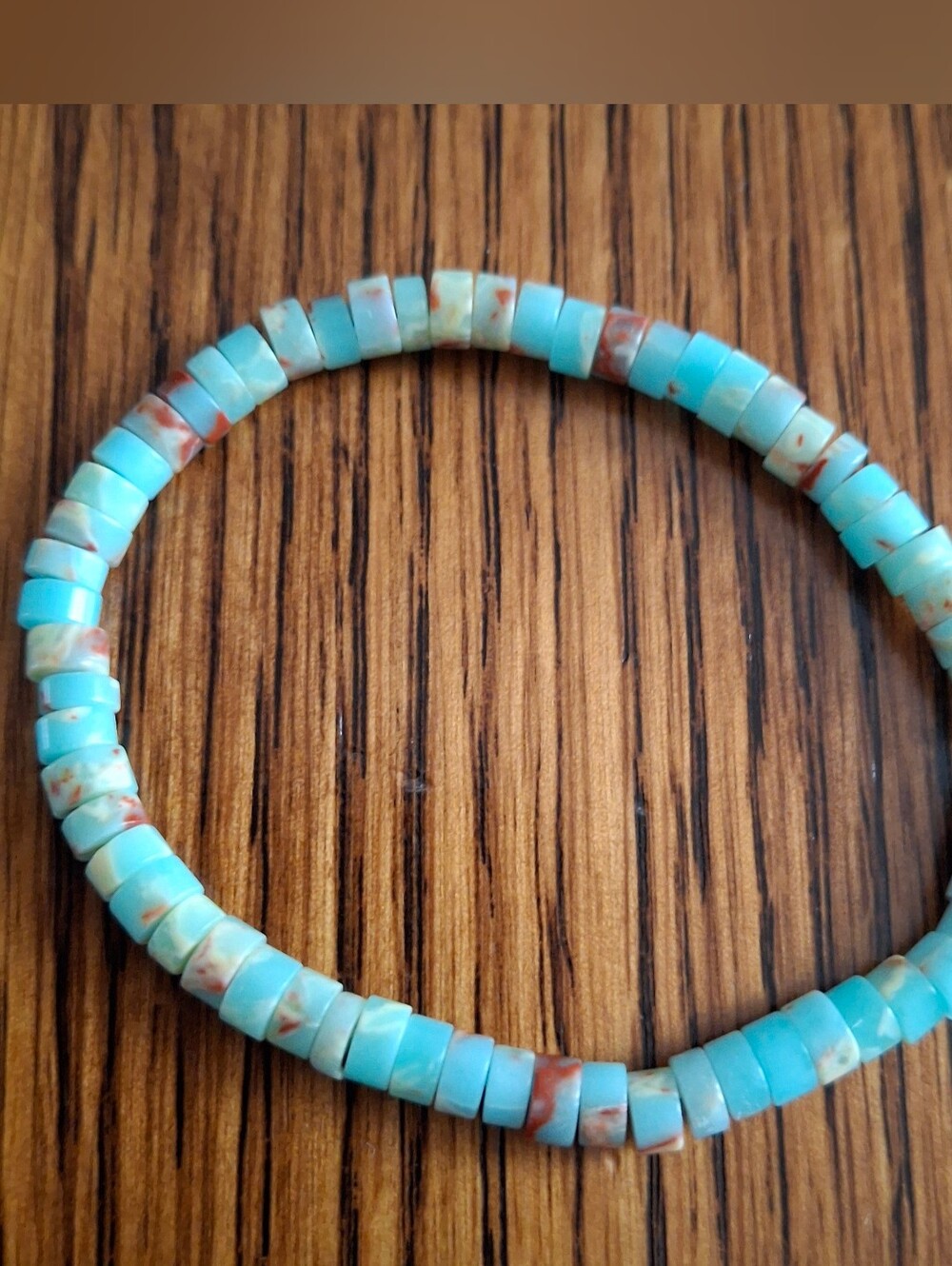 Blue Sea Jasper Heishi Beaded Stretch Bracelet 6.5"